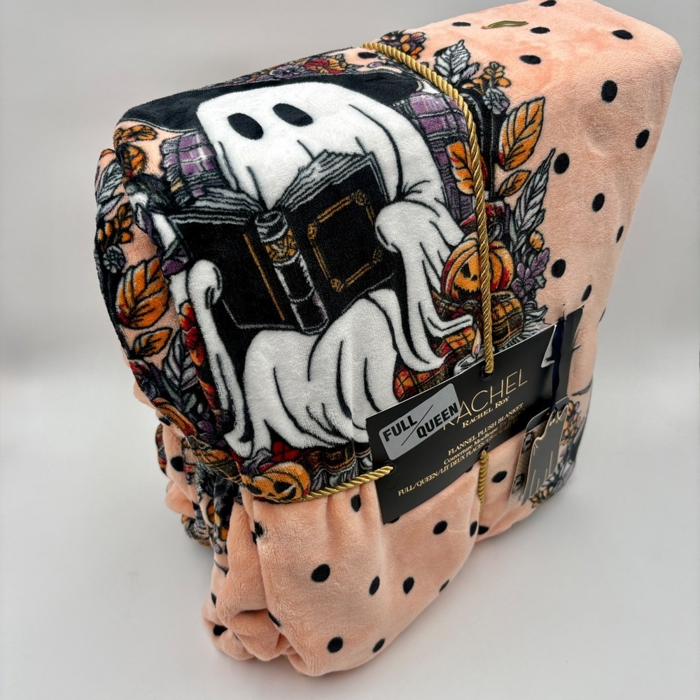 Rachel Roy Halloween Ghost Book Reading‎ Flannel Plush Blanket Full/Queen 90x90